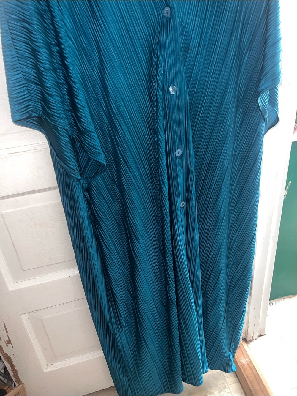 Fashion Nova Teal Pleated Button-Down Tunic Dress - Picture 3 of 7